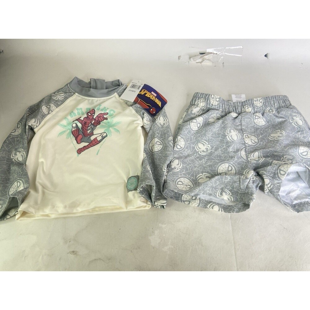 Marvel Spider-Man 2 Piece Long Sleeve Rashguard Swimwear Set Top Bottoms Boys 2T